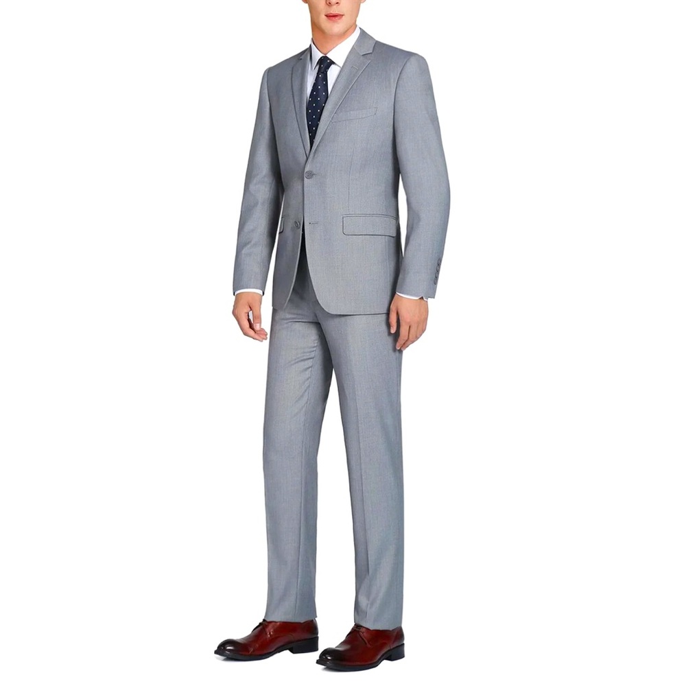 Men RENOIR suit Solid Two Button Business or Formal Slim Fit 202-2 Light gray